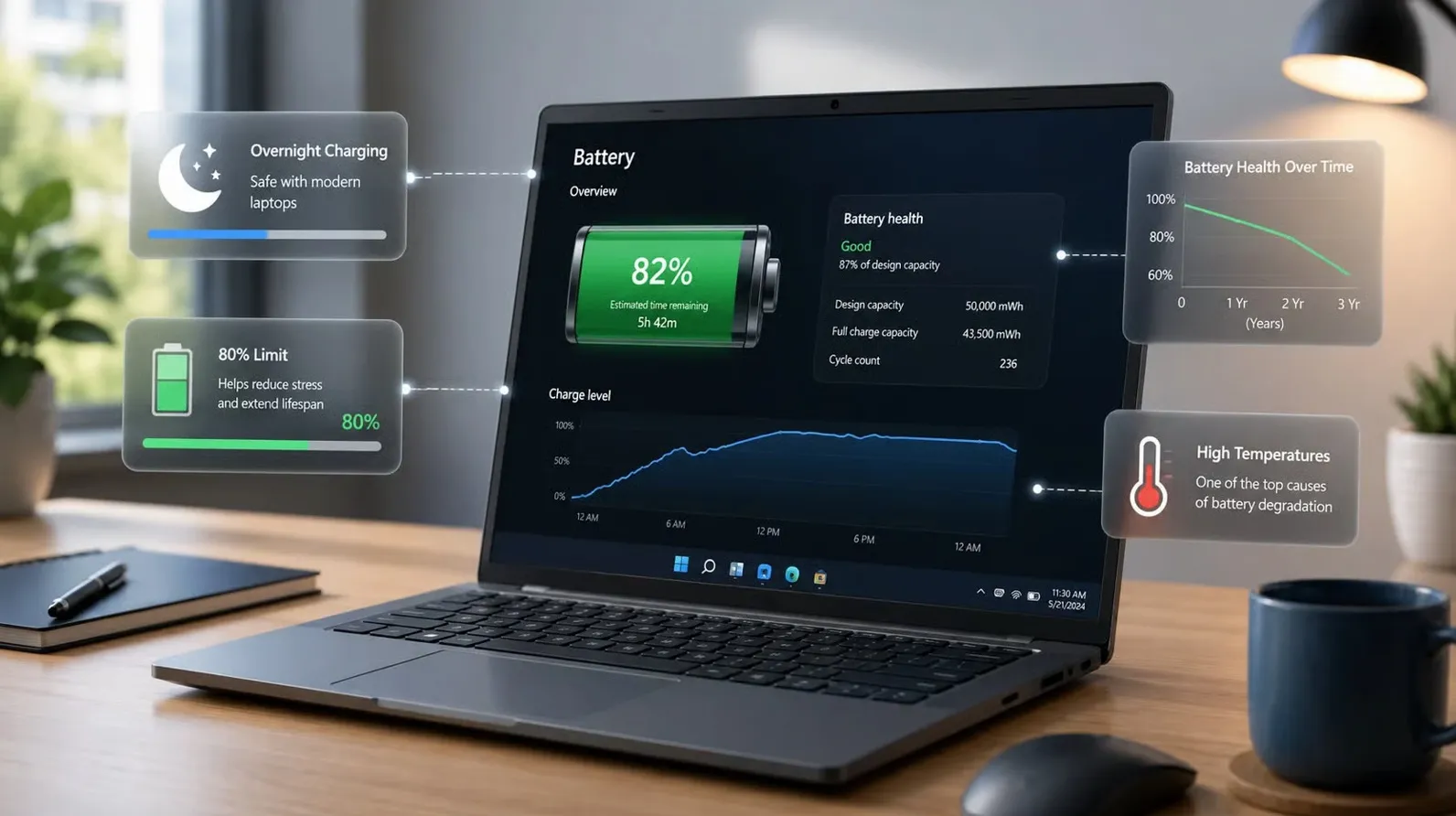 Mitos sobre la batería de las laptops: carga nocturna, límite del 80% y qué es lo que realmente degrada las baterías