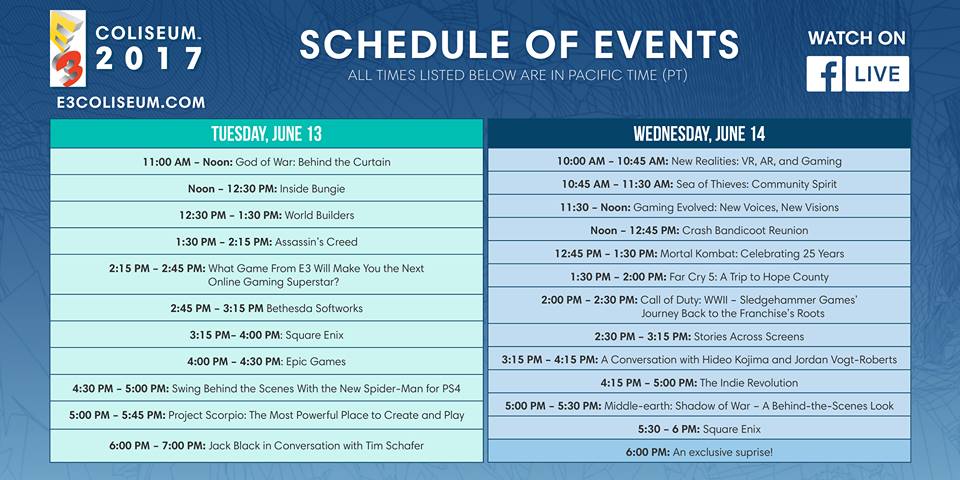 Conoce los horarios de los paneles en el E3 Coliseum