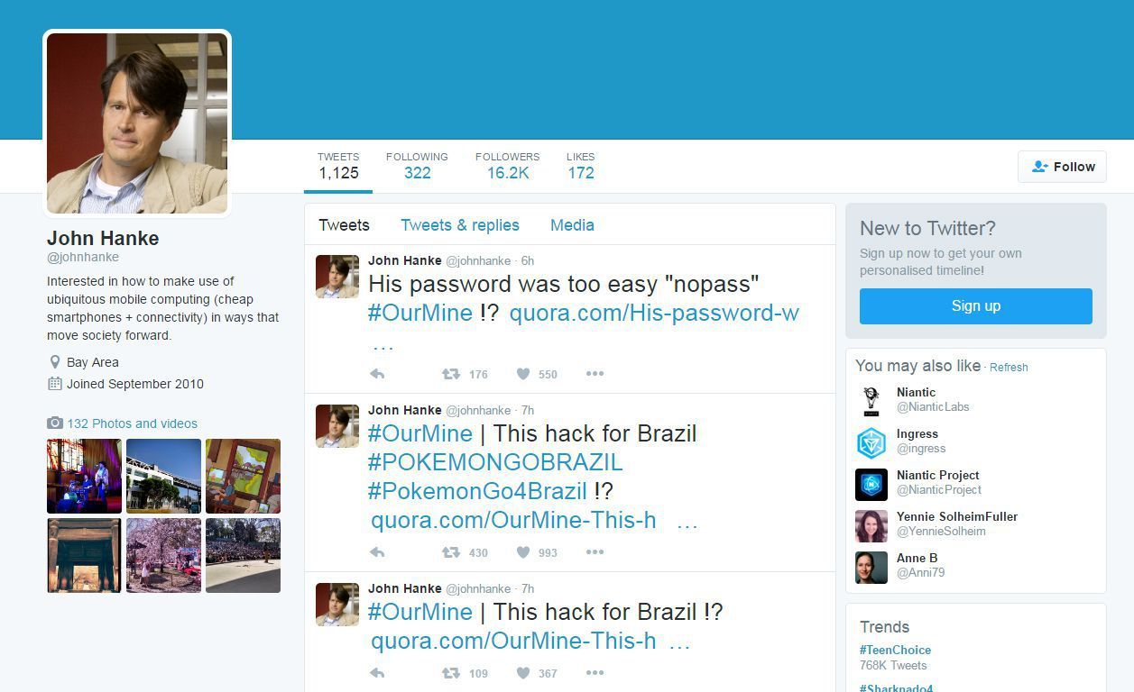 Hackean los perfiles del director general de Niantic